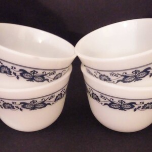 Vintage Pyrex Old Town Pattern Blue and White Pyrex Coffee or Tea Cups 1970's Set of 4 image 3