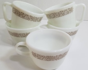 Vintage Pyrex Woodland Tea Cups and Mugs - Set of 5