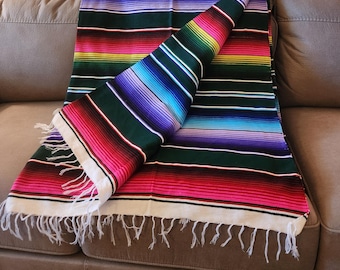 Large Colorful Mexican Serape Blanket: Southwest Decor 84x58