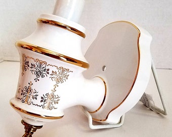 Sconce Light electric Vintage wall mount light fixture White with Gold Trim USA