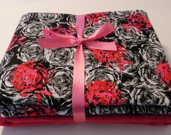 Fabric sewing bundle 2 yards of Cotton Flannel Roses and pink marble