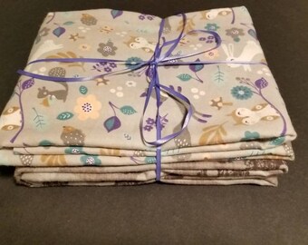 Fabric Flannel Sewing Cotton  Bundle Gray Cute Woodland Animals and Camo 2 yards