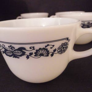 Vintage Pyrex Old Town Pattern Blue and White Pyrex Coffee or Tea Cups 1970's Set of 4 image 1