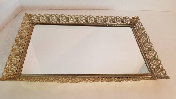 Mirror Large Vanity Tray Dresser Mirror Gold Color Filigree Etsy
