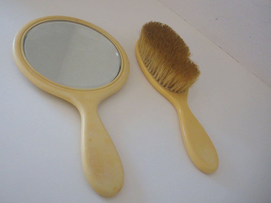 Vintage Celluloid Mirror Vintage Brush With Handheld Mirror Etsy
