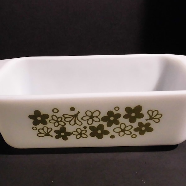 Pyrex Spring Blossom Loaf Pan Glass Ovenware Crazy Daisy 1970's