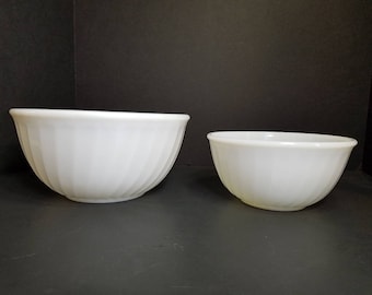 Vintage Fire King White Swirl Mixing Bowl Set: 9 inch & 7 inch