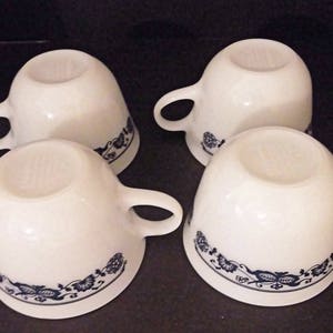 Vintage Pyrex Old Town Pattern Blue and White Pyrex Coffee or Tea Cups 1970's Set of 4 image 2