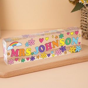 PlateTeacher Acrylic Block Desk Sign,Teacher Appreciation Gift,Custom Teacher Desk Name,Back To School Teacher Gift,Custom Name Teacher Gift