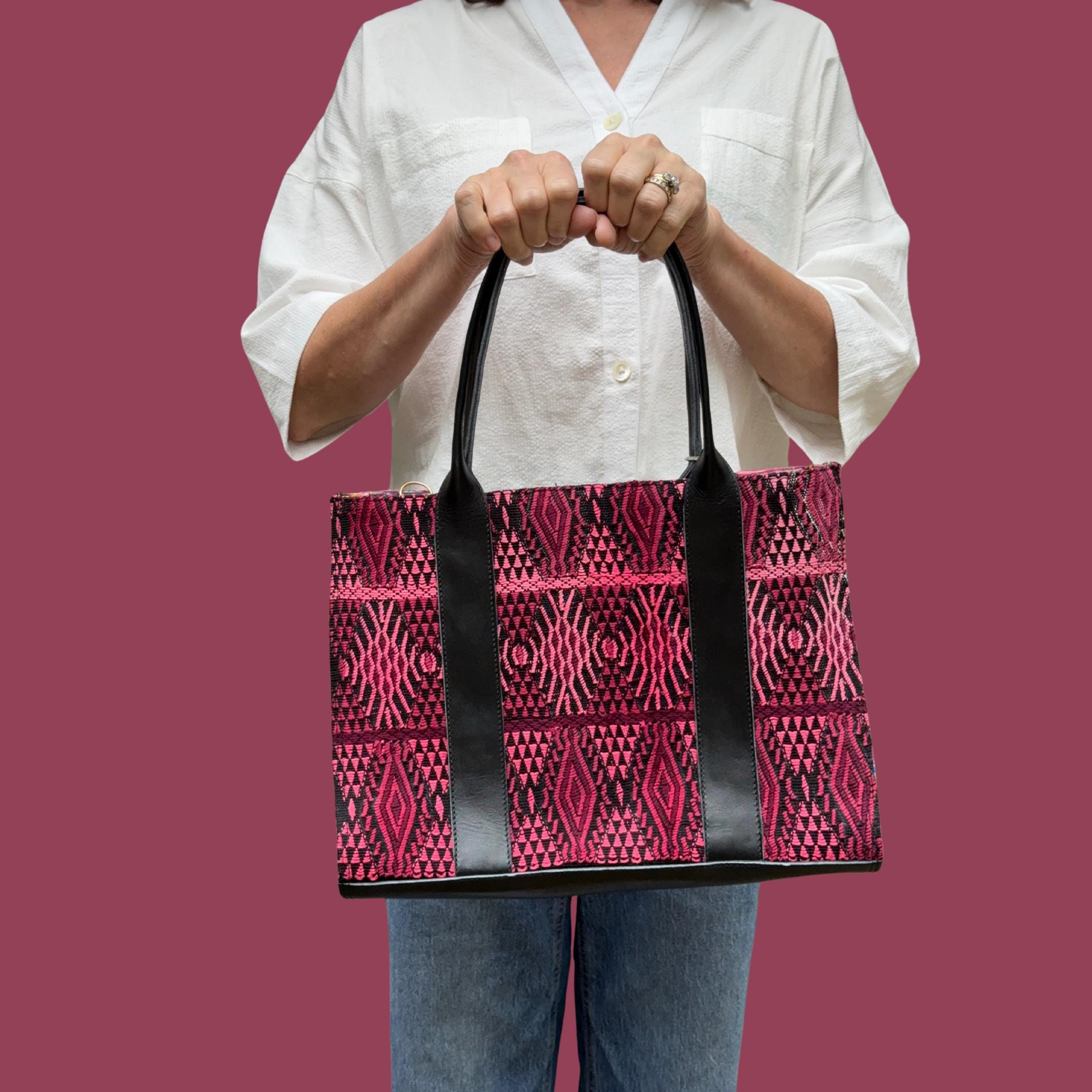 Huipil Tote Bag – Handmade Guatemalan Bag | Vintage Handwoven Mayan Textiles & Leather | Artisan Eco-Friendly Shoulder Bag