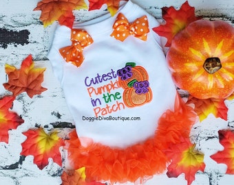 Dog T Shirt, Dog Top, Cutest Pumpkin in the patch Shirt - XS, Small, Medium - with or without bows or ruffles