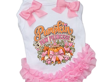 Pumpkin Princess Fall Dog T Shirt, Tee, Optional Ruffles & Bows XS, Small, Medium