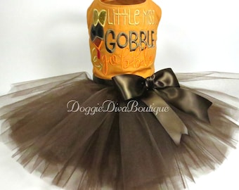 Dog Dress, Dog Tutu Dress, Dog Thanksgiving Dress, Dog Turkey Dress, Little Miss Gobble Gobble, Small or Medium