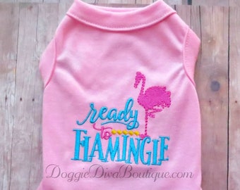 Pink Dog T Shirt , Dog Flamingo Dress, XS, Small, Medium, with or without ruffles and bows