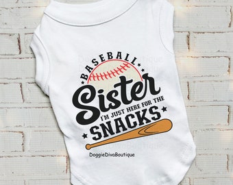 Baseball Sister Dog T Shirt, Dog Top, Dog Tee, XS, Small, Medium, with or without ruffles and bows