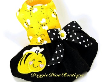 Dog Dress, Dog Bee Dress, Bee applique -  XS, Small, Medium