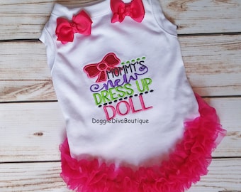 Dress up doll Dog T Shirt, Dog Top, Dog Tee, XS, Small, Medium, with or without bows or ruffles