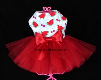 Dog Tutu Dress, Dog Dress, Watermelon and Cherry Tutu, XXS, XS, Small, Medium