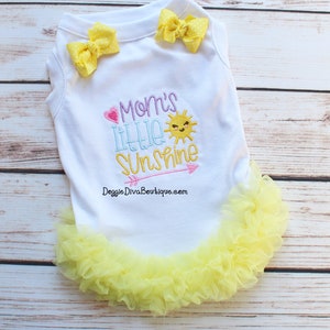 Dog T Shirt - Mom's little Sunshine - Dog Clothes -  Embroidered Dog Shirt, XS, Small, Medium, with or without bows or ruffles