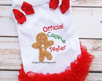 Official Cookie Tester Gingerbread Dog T Shirt, Dog Top, Dog Tee, XS, Small, Medium, M, with or without bows or ruffles