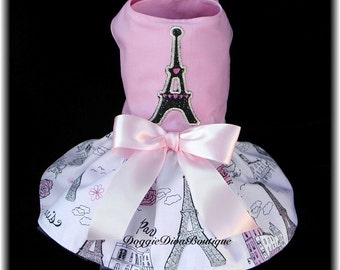 Paris Eiffel Tower Dog Dress, Pink Paris Dress, Pink Dog Dress, Small Dog Dress, XS, Small or Medium