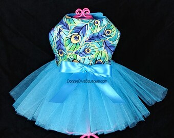 Peacock Dog Tutu Dress, Dog Dress, Dog Tutu, XXS, XS, Small, Medium