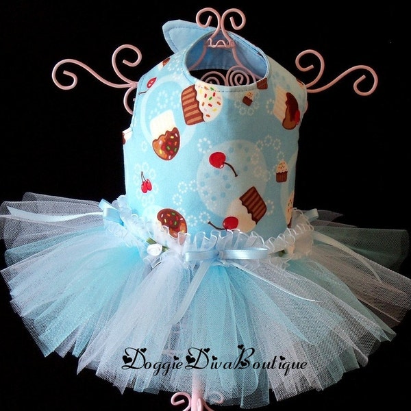 Dog Tutu Dress Blue Cupcakes Frilly Couture XXS, XS or Small