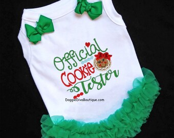 Cookie Tester Dog T Shirt, Dog Top, Dog Tee, XS, Small, Medium, M, with or without green bows or ruffles