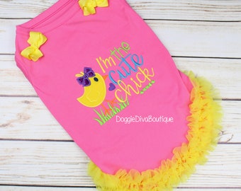 Dog T Shirt, Dog Top, Dog Tee, Yellow Cute Chick, XS, Small, Medium, with or without bows or ruffles