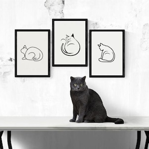 Cat Line Art Poster Set - Minimalist Pet Decor - Downloadable Digital Print