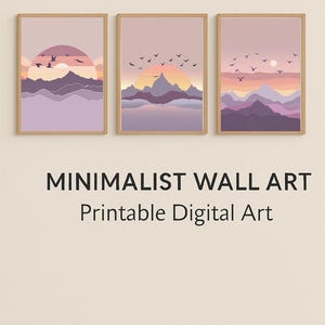 Boho Mountain Sunset Wall Art – Pastel Minimalist Landscape – Printable Digital Download