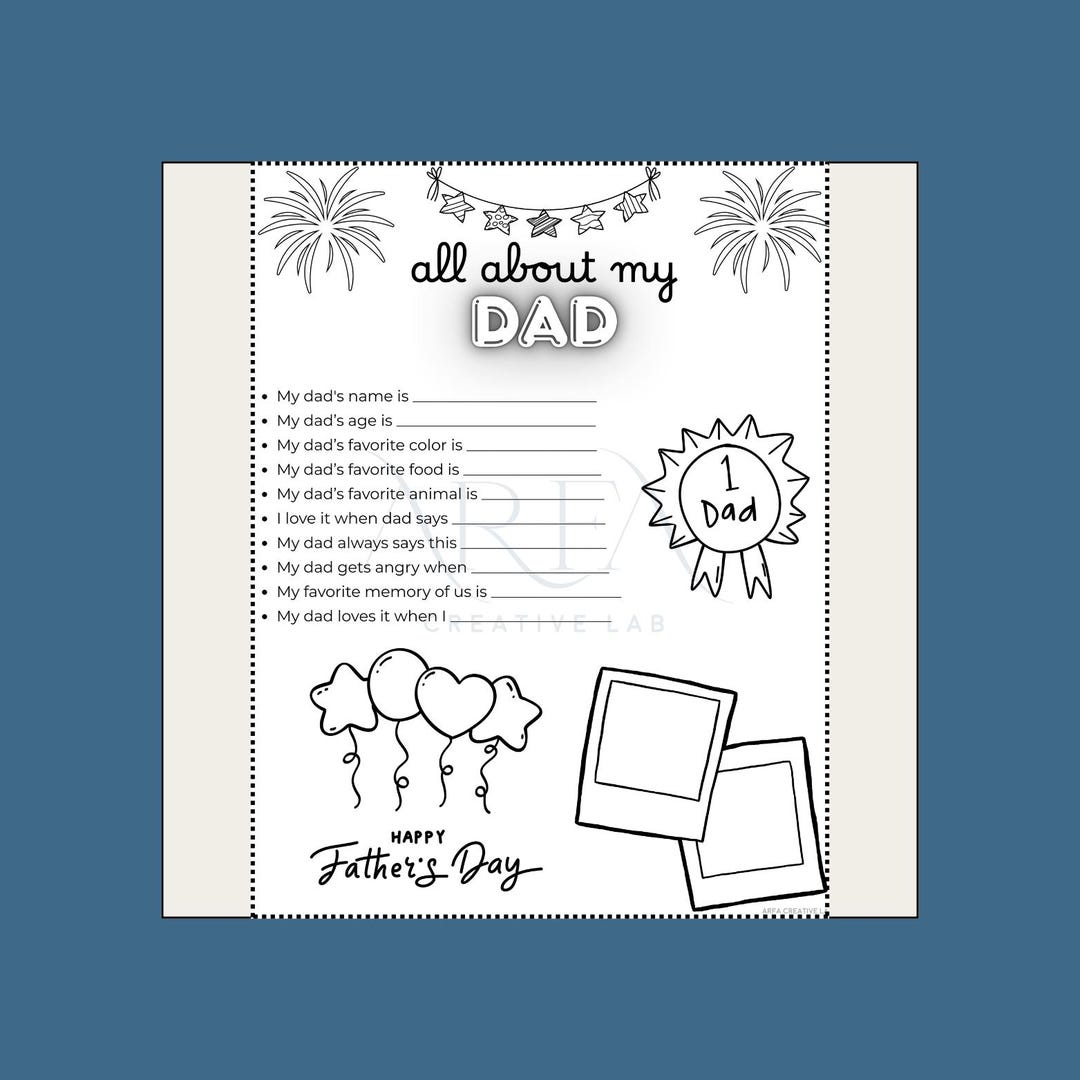 All About Dad Printable | Father’s Day Coloring Page for Kids | Black ...