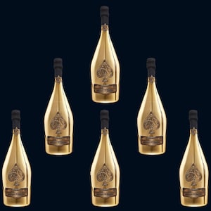 6x Empty Ace of Spades Gold Champagne Bottles | 0.75L Luxury Gold-Plated Display | Rare Collector Set (2x3) | Shiny Decorative | Decanter