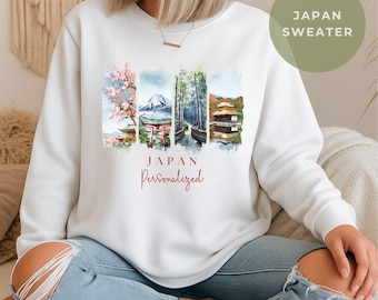 Japan Sweatshirt Personalized | Cherry Blossoms & Sacred Peaks | Oversized Japanese Crewneck