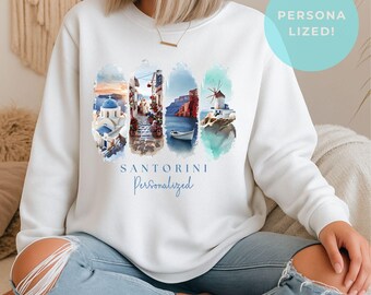 Santorini Sweatshirt Personalized| Dreamy Greek Island Vibes | Oversized Greece Travel Crewneck