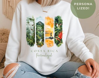 Costa Rica Sweatshirt Personalized | Tropical Jungle & Ocean Views | Oversized Travel Crewneck