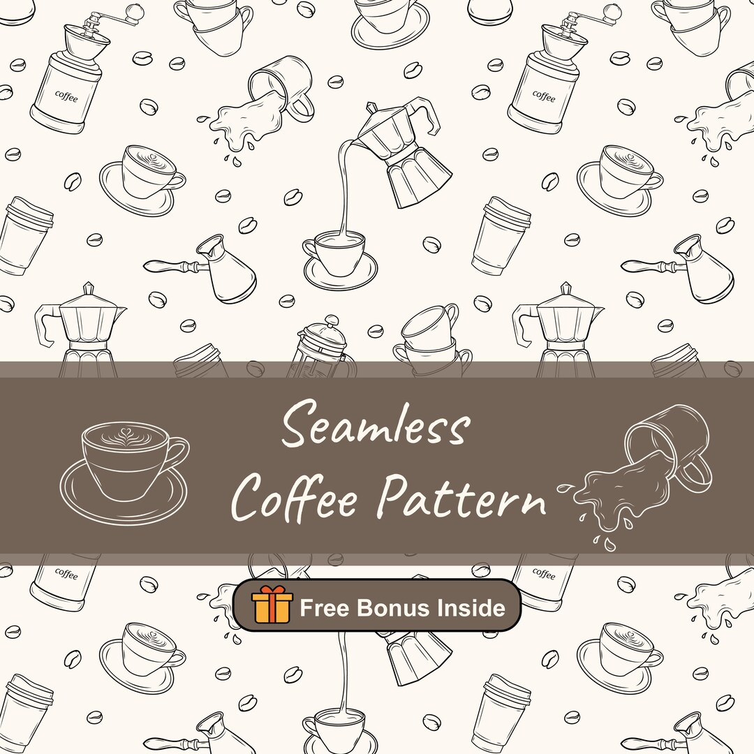 Coffee Line Art Seamless Pattern | Café Clipart | Barista Coffee ...