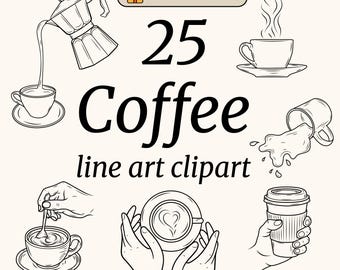 Coffee Line Art Clipart Set – Hand-Drawn SVG PNG EPS