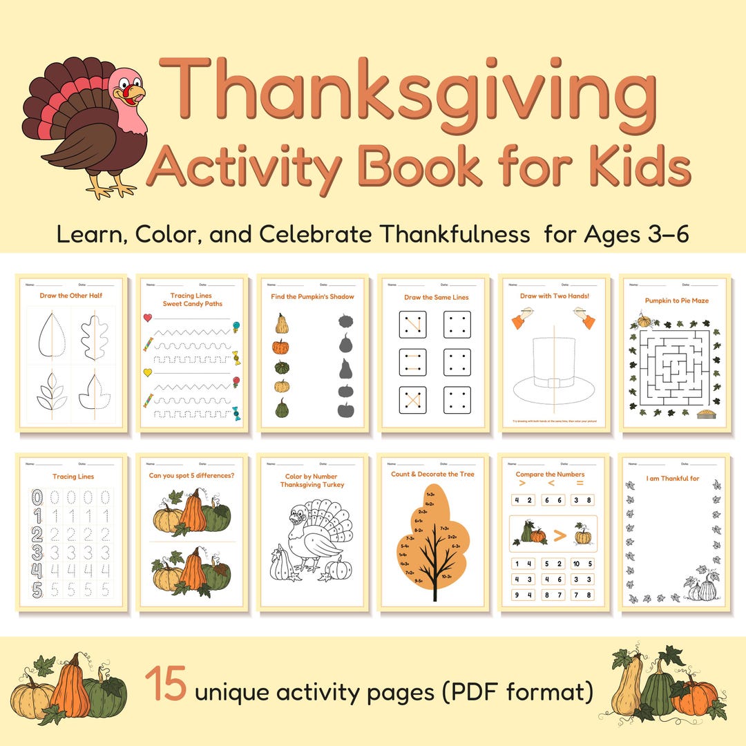 Thanksgiving Activity Book for Kids | Preschool Printable Games (PDF ...
