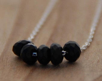 Black faceted Onyx Necklace, Sterling Silver Chain, Bridesmaid gift, Onyx Jewelry, , Minimalist Delicate Necklace, Birthstone Necklace, Sale