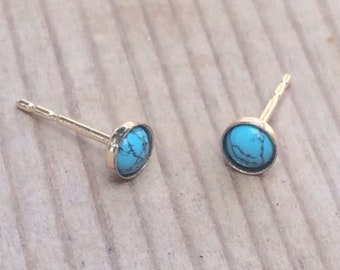 Turquoise earrings, Turquoise Gold Earrings, Simple Studs, Turquoise Jewelry, Gold Post, Minimalist, Teal Stud Earrings, Blue Bridal Studs