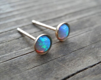 Opal Studs, classic 4mm 14k Gold Filled Studs, Blue Opal stud earrings, Gold Opal Posts, minimal earrings, October Birthstone opal jewelry