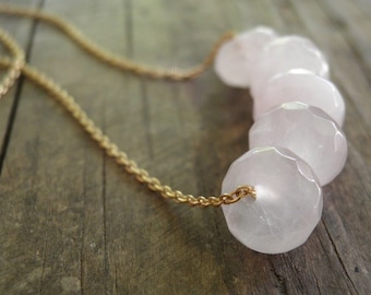 Faceted Rose Quartz Pink Necklace, Pink And Gold Jewelry, Gold Filled Necklace, Bridal Necklace, Gift For Her, Pastel Jewelry, Natural Stone