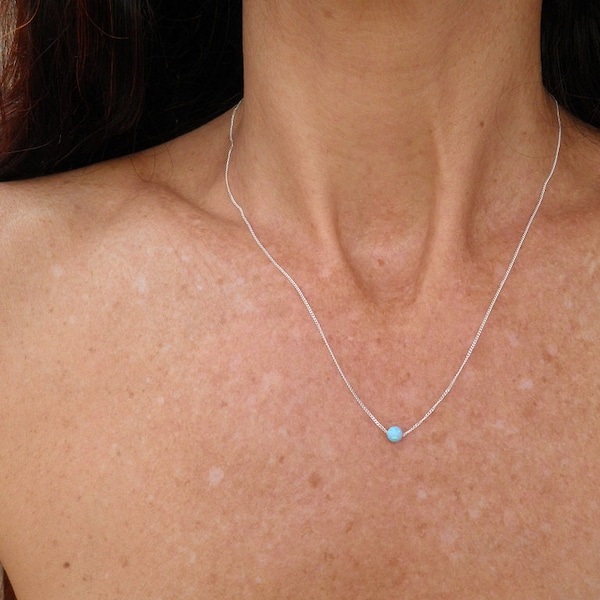 Collana opale delicata, collana a strati delicata, collana in argento a strati, collana di perline opali, collana in argento sterling, collana minimale