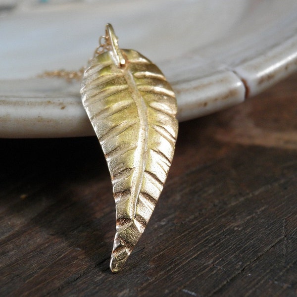 Woodland Necklace Leaf Jewelry Long Necklace, Pendant Necklace, Large Leaf Charm Necklace, Gold Leaf Charm, Gold Filled