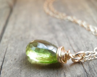 November Birthday, Peridot Necklace Princess Green Necklace, Rough Cut Peridot Necklace, August Birthstone Necklace, Gold Filled Necklace