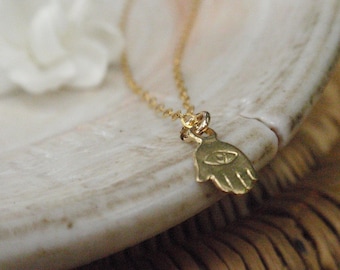 Tiny Gold Necklace, Hamsa Necklace, Everyday Necklace,Small Hamsa Necklace ,14k Gold Filled , Luck Necklace,Hamsa Hand, Petite Jewelry