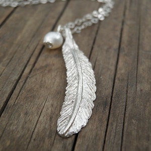 Long Silver Necklace, Silver Feather Necklace, Feather Jewelry ...