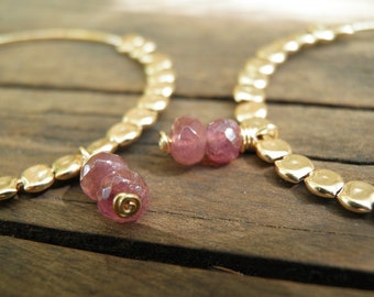 Antique Pink Tourmaline Gold Hoops, Pink Jewelry, Pink Tourmaline Gold Filled Glories  Hoops, October Birthstone, Fall Fashion