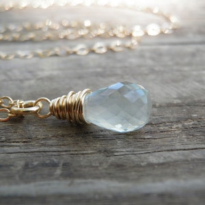 March Birthstone, Bridal Aquamarine Necklace, Birthstone Jewelry, Rough Finished Aquamarine Briolette, 14k Gold Filled Aquamarine Birthstone image 4